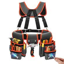 Multifunctional Adjustable Professional Tool Belts Bag With Suspenders Workers - Grey - View 6