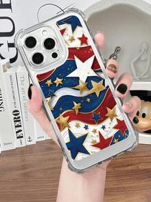 Patriotic Star Wave Pattern Acrylic Phone Case For IPhone 16/15/14/13/12/11/X/XS/XSMAX 4th Of July Protective Cover - 無色 - 查看 4
