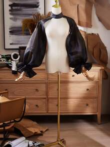 European & American Style Bridal Long Sleeve Shoulder Decor Chiffon Shawl, Versatile Accessory For Wedding Dress - Black - View 5