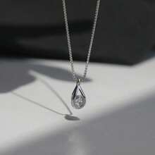 S925 Silver Water Drop Necklace Women's Summer Light Luxury Niche Design Geometric Clavicle Chain Titanium Steel - A Sparkling Diamond Teardrop Necklace - View 7