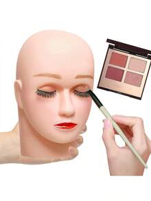 Professional Training Model Head, Flat-Top Silicone Material, Soft Touch. Suitable For Makeup Practice, Face Painting, Eyelash Extension, Etc. Easy To Clean And Reusable. - Apricot - View 7