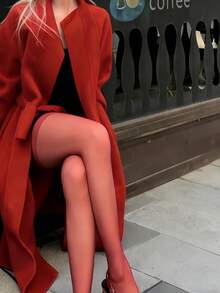 Women's Sheer Red High Waisted Tights - See Through Pantyhose For Party, Club & Daily Stylish Outfits - Red - View 3