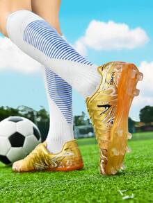 1 Pair Unisex New Low-Top Lace-Up Football Shoes With AG Long Studs, Outdoor Soccer Shoes For Grass, Suitable For Daily Football Matches And Training, Suitable For Women - Gold - View 4