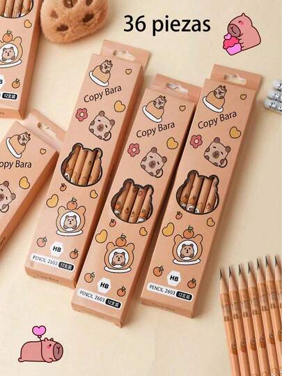 36 Piezas Juego de Lápices de Capibara, Juego de Papelería Creativo y Atractivo para Estudiantes, Juego de Dibujo, Estilos de Colores Aleatorios de Lujo (1 Caja de 12) Suministros de Oficina y Firma, (Necesita Afilar los Lápices Usted Mismo) Gran Regalo para Familia, Amigos, Colegas, Oficina, Escuela