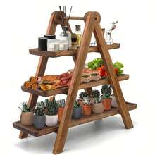 3-Layer Wooden Dessert Display Stand (1-Piece) - Fruit/Cupcake Holder (Dark Brown) | Holiday Restaurant/Party/Wedding Gift - Wood Color - View 10