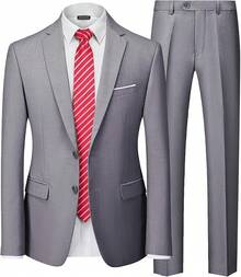 Traje de 2 piezas para hombre Hihawk, conjunto de pantalones sólidos de 2 botones, FGLB Navidad - Gris Claro - Ver 12