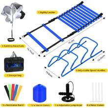 Agility Ladder, Agility Speed Training Set, 20ft 2 Rung Agility Ladder, 4 Agility Hurdles, 5 Resistance Bands, 2 Resistance Cones, Running Parachute, Jump Rope For Athletes, Adults,36835092 - Navy Blue - View 2