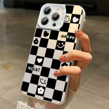 1pcs Checkerboard Hearts Flowers Smile Phone Case Compatible with Apple Phone 11 12 13 14 15 16 17 Pro Max X 7plus 8plus Xs Max XS Galaxy S21 S22 S23 S24 S25 Ultra.Antidrop Silicone Shock Proof Funky Girlish Style Cute Funny You Can Give It To Yourself Can Be Given To Friends - Plateado - Ver 4