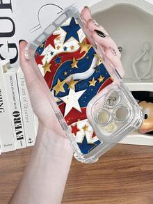 Patriotic Star Wave Pattern Acrylic Phone Case For IPhone 16/15/14/13/12/11/X/XS/XSMAX 4th Of July Protective Cover - 無色 - 查看 2