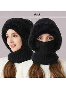 Gorro de tricô quentinho - à prova de vento, quente, protege as orelhas, com capuz e cachecol, respirável, absorve a umidade, essencial para ciclismo ao ar livre em clima frio, ideal para o Halloween, inverno e outono. - Multicolorido - Ver 5