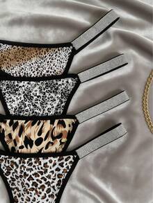 4件套性感豹纹女士丁字裤 - 彩色 - 查看 4