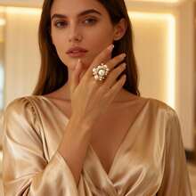 1 pieza Anillo con diseño de perla geométrica delicada, versátil para boda, fiesta y uso diario - Multicolor - Ver 1