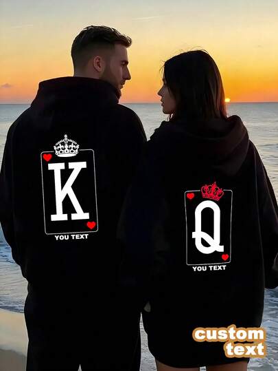 Customized Valentine's Day Couple Hoodie Romantic Couple Jumpsuit Hoodie, Printed Design, Suitable For Autumn And Winter Wear, With Pockets, Ideal For Couple Anniversaries And Perfect Valentine's Day Gift