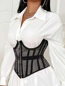 1件装网纱女士胸腰塑形带，性感网纱女士胸带，透视设计，派对及礼服配饰 - 黑色 - 查看 5