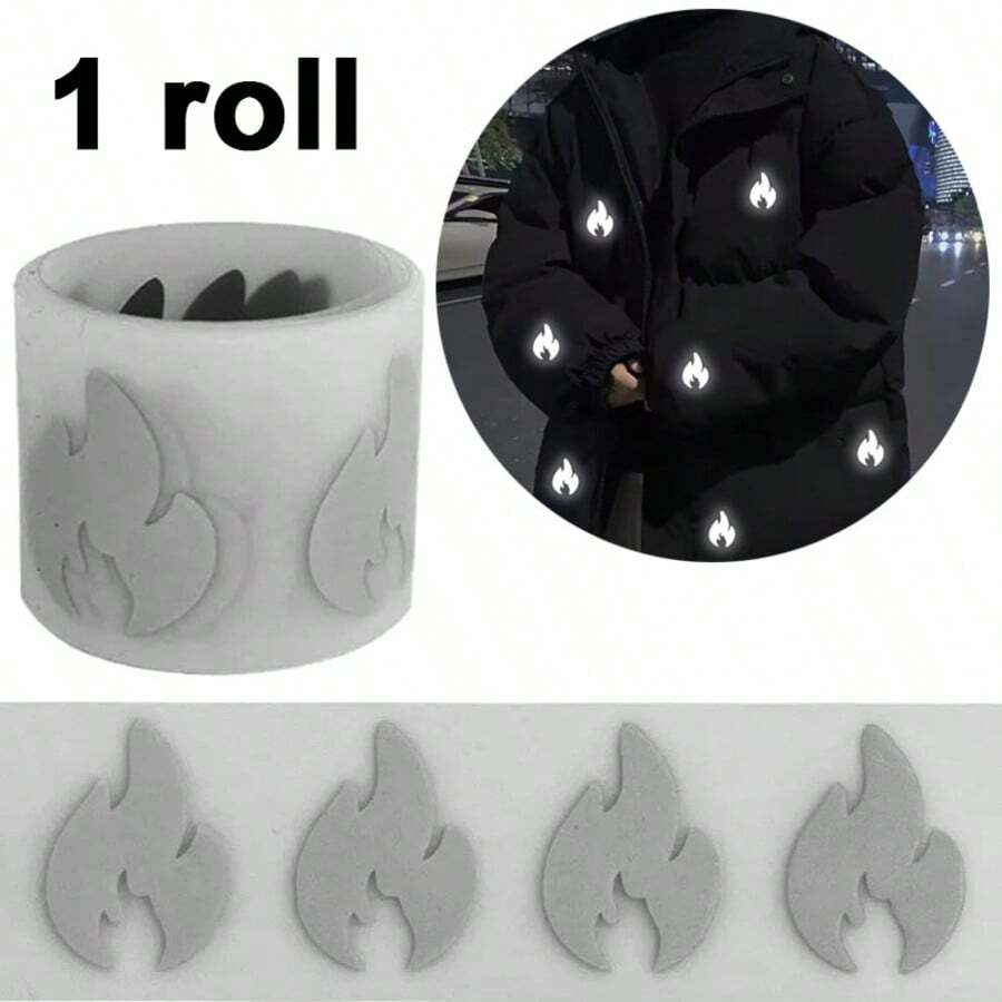 1 Roll, FG017 Flame Reflective Sticker, Creative Small Flame Sticker, High Visibility Reflective Decal