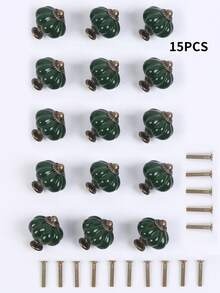 6pcs Vintage Dark Green Ceramic Cabinet Knobs, 1 Set Dresser Knobs, Drawer Pulls And Handles With Mounting Screws - Dark Green - View 9