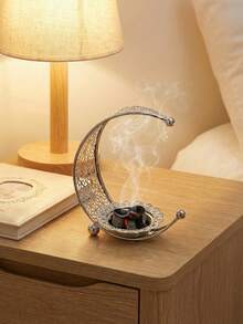 Metal Moon Incense Burner, Moon Bakhoor Burner Decoration Candelabra Dining Table Decor Fashion Home Decor Candlestick, Incense Holders, Elegant Aromatherapy Diffuser For Home Decor, Smokeless Fragrance Holder Perfect For Living Room, Bedroom, Yoga Studio, Meditation Space, Unique Incense Holder Made For Fragrance Lovers, Personalized Souvenir Gift An Ideal Gift For Friends, It Makes The Perfect Present For Family And Friends - Silver - View 9