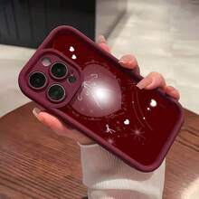 Estuche para teléfono con patrón de estrellas y corazones Compatible con estuches para teléfonos 16 Pro Max 15 Pro Max 13 12 Diseño de TPU de cobertura total a prueba de golpes Resistente al agua, a caídas y a rayones Un regalo perfecto para familiares, amigos, seres queridos, novios, novias y para Navidad - Burdeos - Ver 2