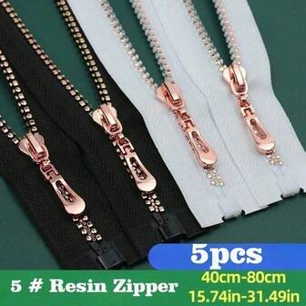 5 piezas #5 Cremalleras con dientes de resina chapados en oro rosa, cuadrados y redondos, herramientas de costura DIY para ropa, moda personalizada, ganchillo y tejido