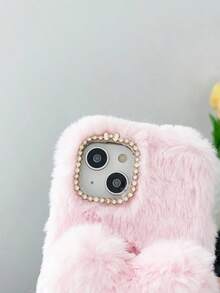 Valentines Cute Phone Case Winter Plush Heart Decor Phone Case - Hồng - Xem 5