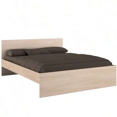 Miroytengo Cama Dormitorio Principal 135-140x190 cm Natural Roble Madera Efecto John Cabezal Simple Melamina Kit Montaje, Compatible Somieres y Colchones hasta 160x200 cm, Manual Instrucciones 164.4x82.6x193.6 cm