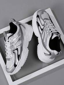 Women's Casual Sports Shoes, Breathable Mesh Sneakers, Leather Patchwork Running Shoes, Fashionable Chunky Sneakers, Lightweight Stylish Casual Shoes For Students, Outdoor, Party, Lolita Style, Comfortable Walking Shoes For Women, All Season