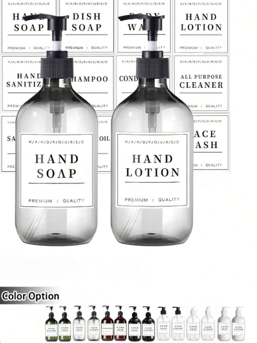 2个/套 500毫升/16盎司可重复灌装塑料泵瓶，适用于洗发水、沐浴露、护发素等 - 空瓶套装 - 彩色 - 查看 1