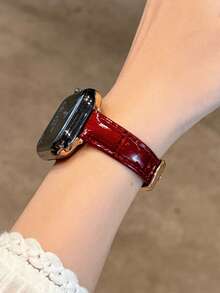 时尚品牌 D 字母金色金属装饰软皮表带，适用于 46mm 38mm 40mm 41mm 42mm 44mm 45mm 49mm 表盘；优雅女士珍珠皮革替换表带，适用于 Series 11 10 9 8 7 6 5 SE Ultra 2；时尚配饰，适合女孩，圣诞节和情人节礼物。 - 酒紅色 - 查看 5