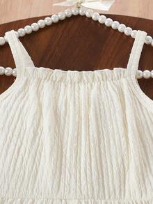 Young Girl' Apricot Strawberry Ruffle Trim Sleeveless Jumpsuit, Casual Vacation Style, Summer - Apricot - View 7