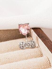 1pc Micro Heart & Bow Design Earrings, Elegant Casual Style Rhinestone Embellished Women's Party Earrings, Delicate Stud - Style 4 - View 2