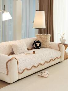 1件装可水洗防滑沙发套，适用于带3个靠枕的L型沙发，绗缝设计，磁扣闭合，保护沙发 - 蓬松灰色沙发套 - 白色 - 查看 4