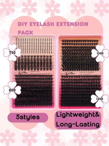 680PCS Russian Volume Lash Extensions Kit, Spiked Individual Lash Clusters, D/DD Curl 0.31–0.63inch, T50/80D/100D/120DD Mixed Styles, Volume Lash Clusters, Individual Segmented False Eyelashes,With Lash Glue, Tweezers & Brush - 黑色 - 查看 4