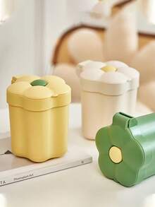 1个花形迷你垃圾桶 - 多功能桌面收纳桶，带盖，黄绿色塑料垃圾桶，适用于办公室、家庭或厨房，迷你办公桌垃圾桶 - 彩色 - 查看 1