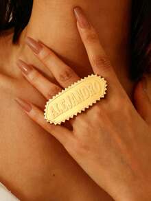 1pc Customized Double Finger Or Single Finger Name Ring, Women's Style, Men's Personalized Name Ring, 18K Gold Double Circle Ring, Personalized Gift, Birthday Gift, Customized Fashion Ring, Fashionable Style, Family Style - New Model -4 - View 7