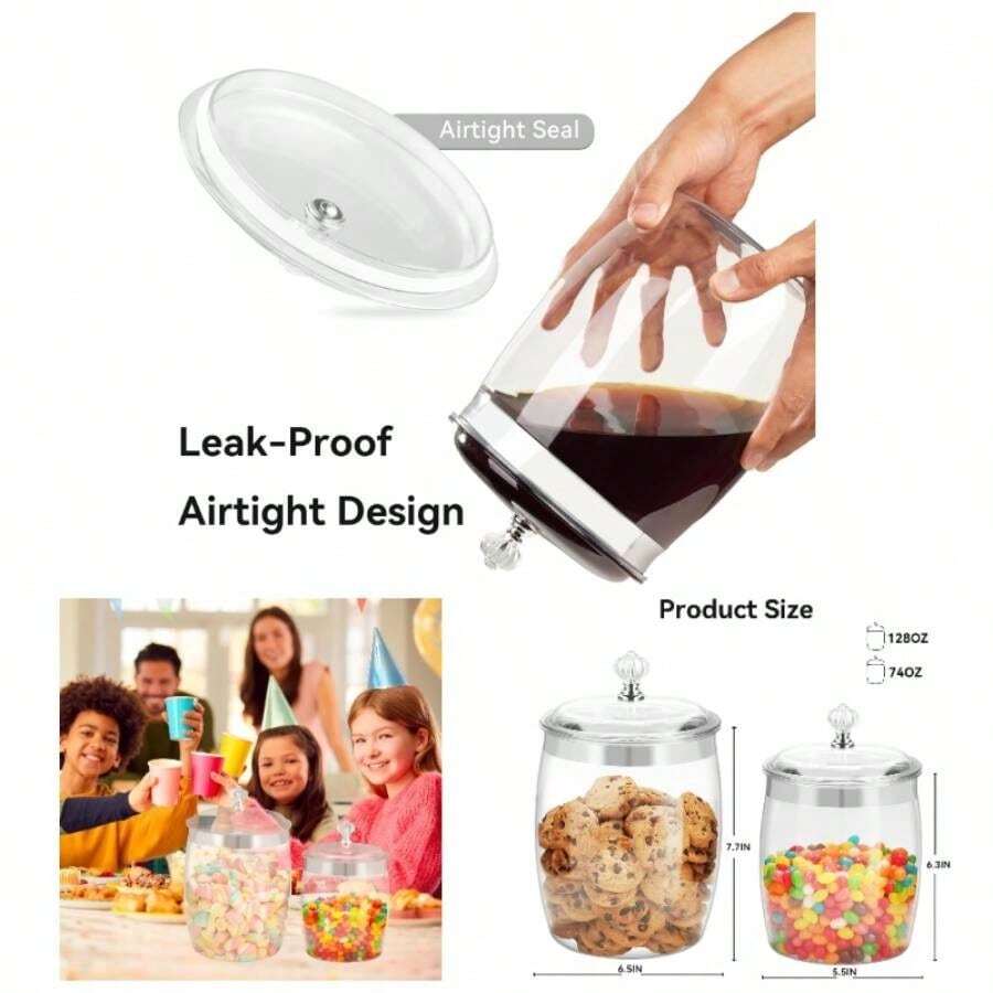 2 Pcs Candy Cookie Jar With Lids - 128 Oz 74 Oz Plastic Airtight Containers Large Kitchen Pantry Food Apothecary Storage Sealed Canisters Coffee Cereal Pasta Flour Rice Snack - 128 oz + 74 oz - Xem 1
