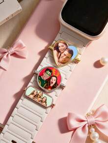 Personalized Photo Watch Band Charm, Custom Picture Strap Decoration With Heart & Circle Design, Memory Keepsake Jewelry, Meaningful Gift For Boyfriend, Girlfriend, Couples, Family & Friends, Birthday, Anniversary & Valentine's Day - Multicolor - View 4