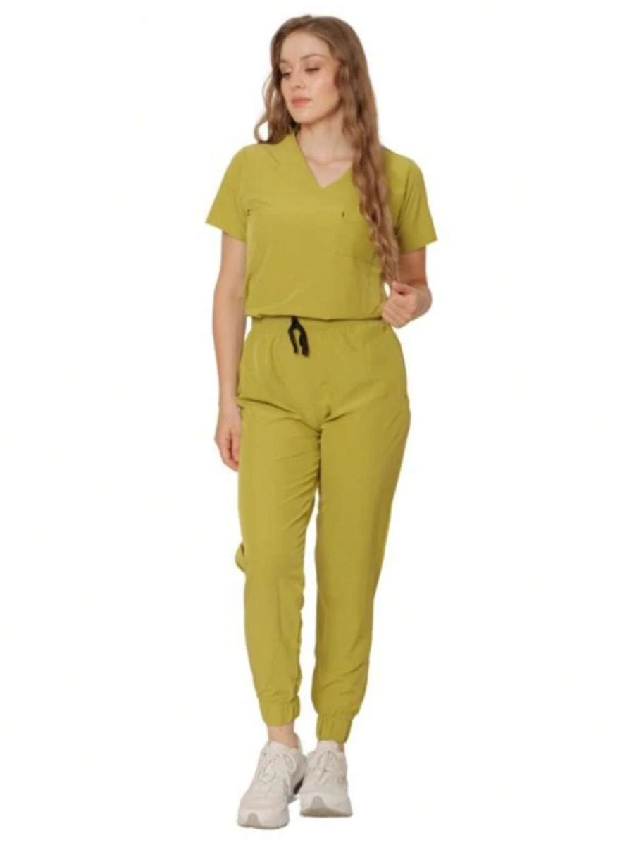 Scrub Pijama Conjunto Quirúrgico Qx Filipina Cuello V Jogger D-02 - Verde Lima - Ver 1