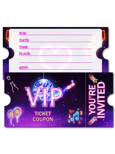 30pcs Neon VIP Birthday Party Invitation Cards With Envelopes, Purple VIP Invitation Cards, Unisex Design (30 Cards And 30 Envelopes), Dual-Color Birthday Party Invitation, Movie Theme VIP Party Invitation, Unisex