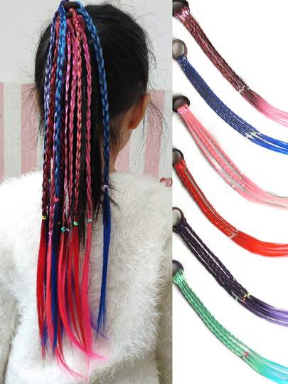 شعر مستعار ملون مضفر للبنات - شريط رأس ذيل حصان متعدد الألوان، مناسب للحفلات والتنكر والأحداث الموضوعية على الشعر المستقيم، هدية مثالية للمراهقين والمراهقات، اكسسوارات شعر الحفلات، اكسسوارات شعر الخيال، شرائط رأس متينة، هالوين