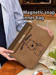 1 件装，PU 皮革磁扣笔记本电脑/平板电脑保护套，棕色小狗图案，适用于 MacBook Pro 15、Air 13、Galaxy TAB S10 Ultra、Metabook 14 英寸，防水防污，方便旅行携带，可作 iPad 收纳包，也可作鼠标垫使用，办公/商务/学习必备电脑包