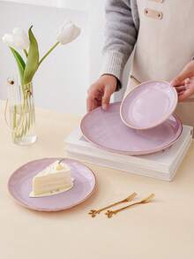 1 pieza Nuevo Bandeja de Baratijas Redonda Enchapada en Oro de Lujo de Uso Múltiple - Rosa vieja - Ver 2