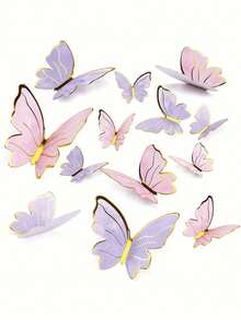 40个蝴蝶蛋糕装饰，3D纸质蝴蝶纸杯蛋糕插牌，女士生日周年纪念派对装饰，粉紫色蝴蝶墙贴背景，适用于婚礼、派对、生日、周年纪念、主题派对、装饰、家居、蛋糕、母亲节 - 彩色 - 查看 2