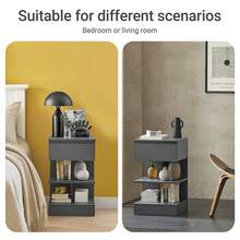 SoBuy Set Of 2 Narrow Bedside Tables, Nightstands With 1 Drawer And 2 Shelves, Modern Side Table, Storage Cabinet For The Bedroom, Bedside Table W39 X D39 X H65 Cm Grey FBT49-HGx2 - Light Grey - View 7
