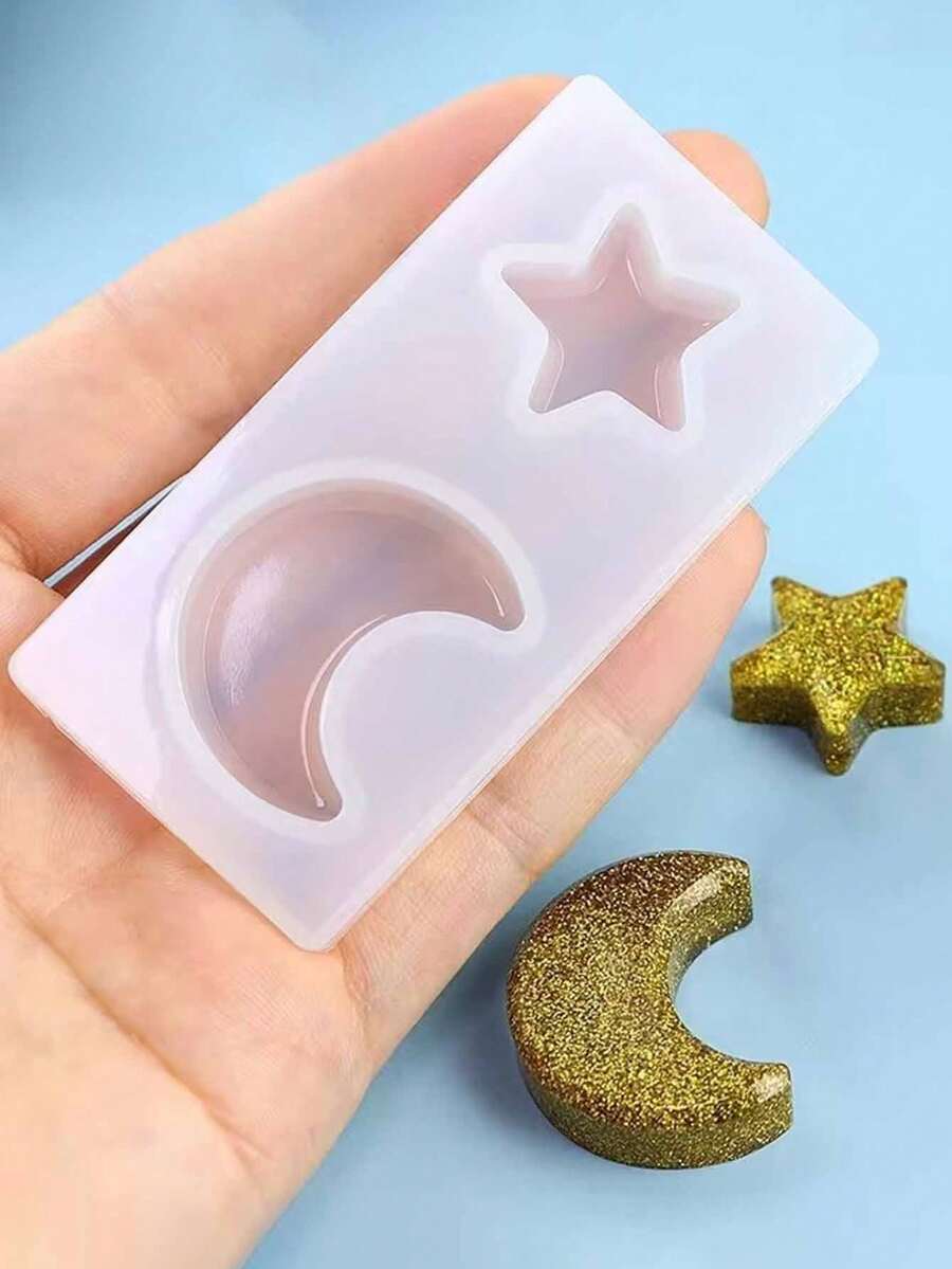1 khuôn nhựa epoxy hình trăng sao - Mặt dây chuyền/móc khóa tự làm thủ công, bộ khuôn silicon mềm, hình trăng sao phù hợp với chất liệu nhựa epoxy, không cần nguồn điện, 1 khuôn silicon tự làm nhựa epoxy để làm trang sức. - Nhiều màu - Xem 1