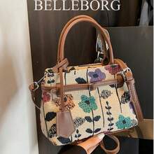 BELLEBORG 女款高級休閒撞色通勤復古帆布扣環百搭小方包手提包 - 咖啡 - 查看 10