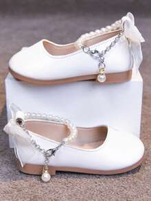 Girls' Beaded Peep Toe Shoes, New Spring/Summer Princess Soft Bottom Bowknot Shoes For Little/Big Kids - White - View 11