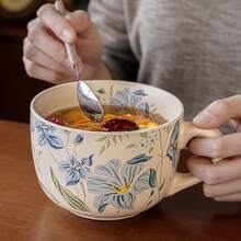 1pc Large Capacity Oatmeal Cup Ceramic Mug Elegant Milk Cup Breakfast Cup, Large Size