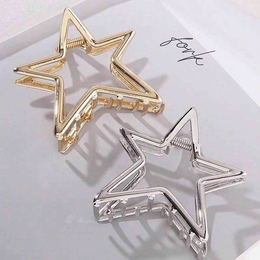 قطعة/قطعتان مشبك شعر معدني بشكل نجمة ذهبي أو فضي للشعر السميك أو الرفيع - دبابيس شعر لامعة لا تنزلق للنساء والفتيات، اكسسوارات مشبك شعر عصرية، مشبك شعر أنيق للاستخدام اليومي