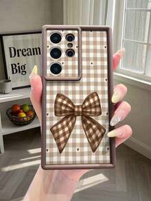 1pc Retro Plaid Pattern Thick Shockproof TPU Protective Phone Case, Minimalist Design Compatible With IPhone 17/16/15/14/13/12, OPPO, Vivo, Redmi, Series - Brown - View 7