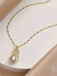 1 pieza Collar con colgante de gato delicado y lindo, accesorio de joyería para mujer, regalo ideal para la novia, uso diario - Rosa - Ver 3